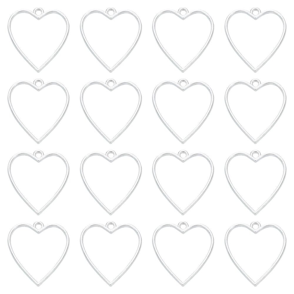 9840 32 Pcs Open Bezel, Heart Resin Bezels Pendants Open Back Bezels Metal